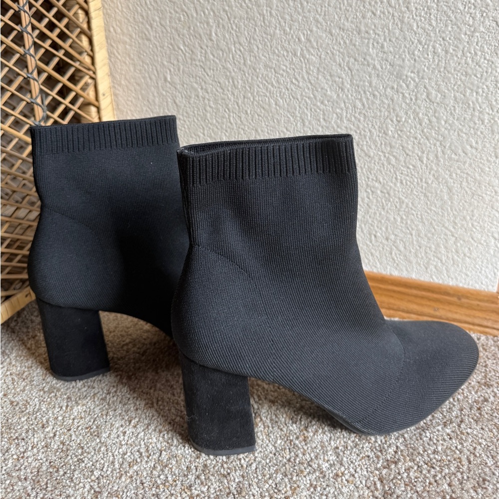 MIA Black Knit Stretch Boots with Block Heel